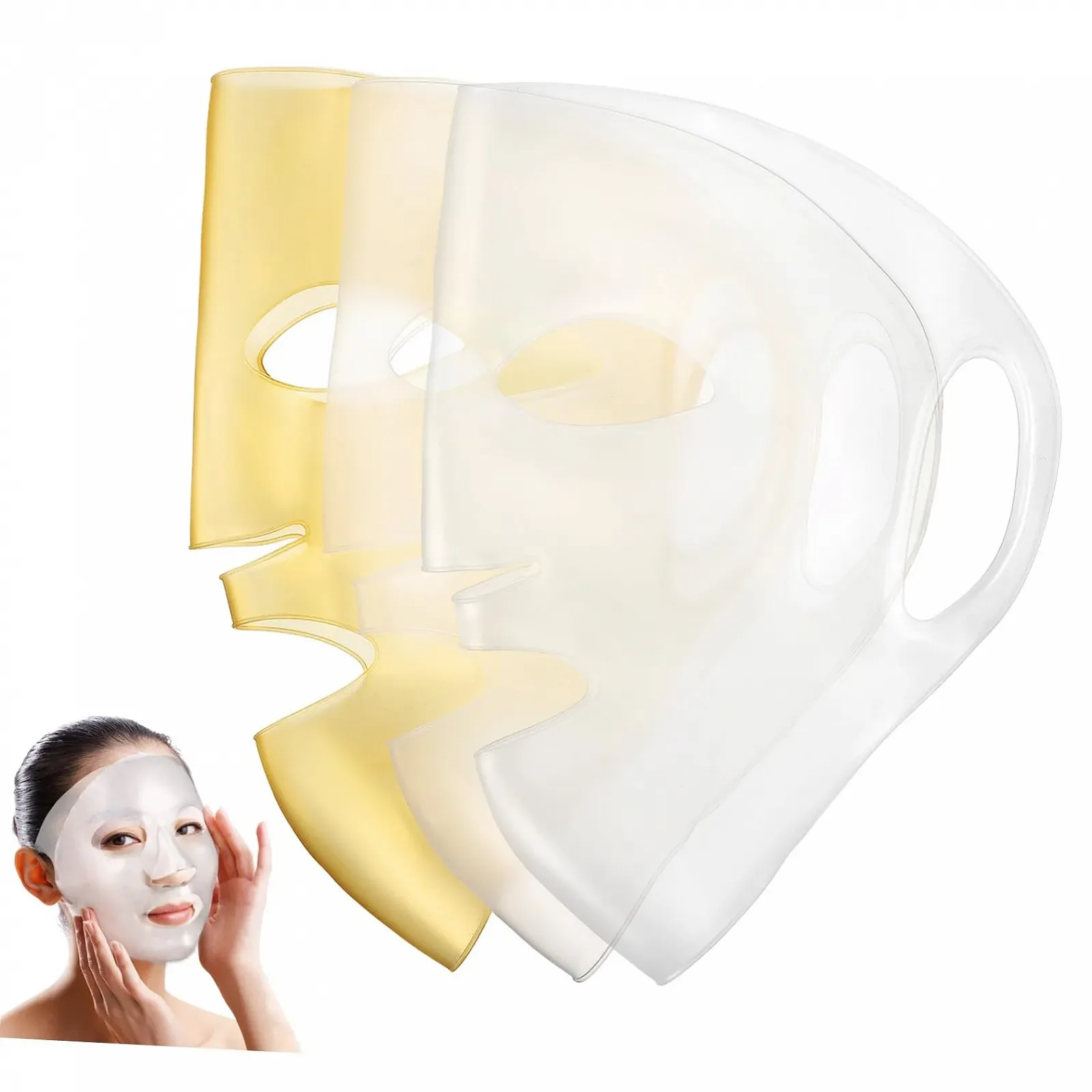 Маска для лица MUCKLILY 3 шт. Силиконовая маска для лица, многоразовая, увлажняющая, с ушными крючками для салона и домашнего использования, фото №1