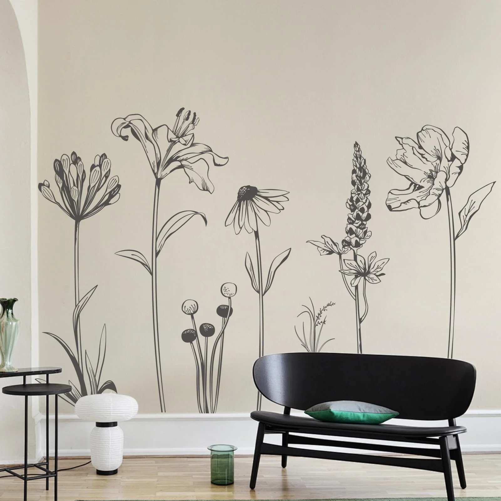 Наклейка на стіну Supzone XXL Квіти Мінімалізм Чорна, фото №5