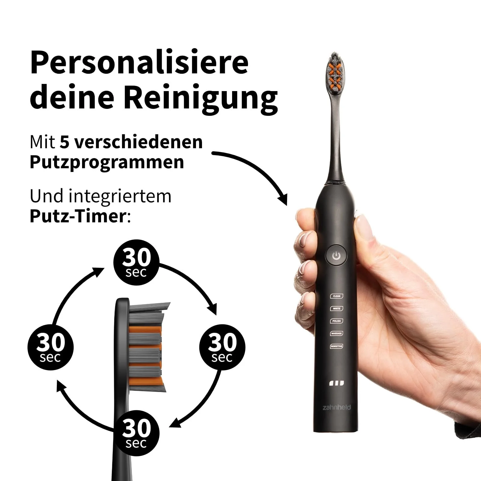 Электрическая звуковая зубная щетка Zahnheld Gero 5 режимов Черная, фото №4