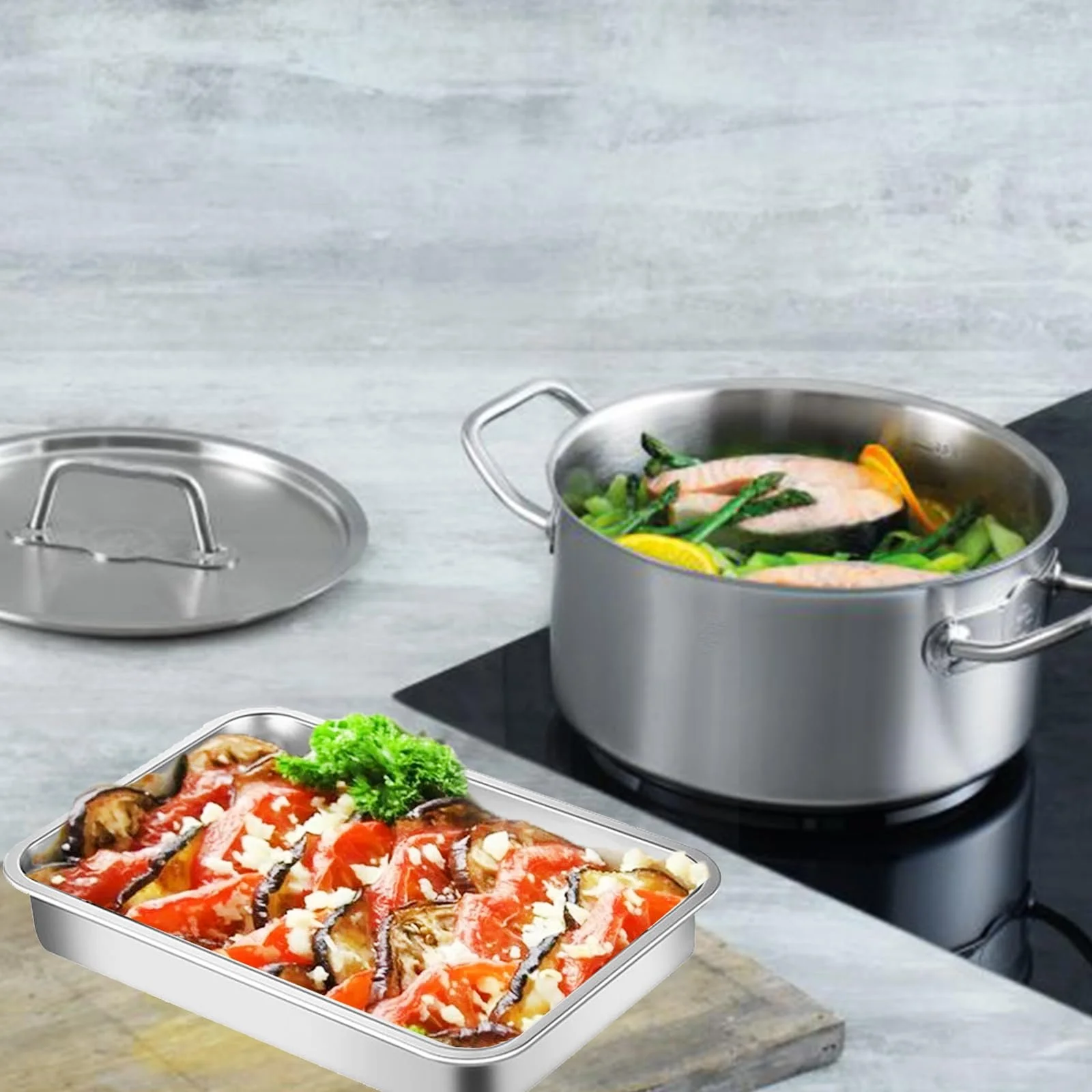 Набор форм для запекания 3 шт. из нержавеющей стали 32 x 22 x 7 см прямоугольные, фото №7 Набор форм для запекания 3 шт. из нержавеющей стали 32 x 22 x 7 см прямоугольные, фото №7