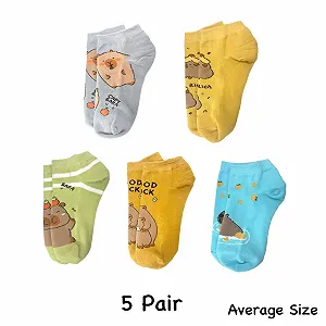 Носки с рисунком Capybara Sachen, 5 пар, разноцветные, хлопковые, с изображением животных, милые, для женщин, мам, подростков, девочек, бабушек, подруг, для нее, One size fits all synthetic.ua - Фото 1