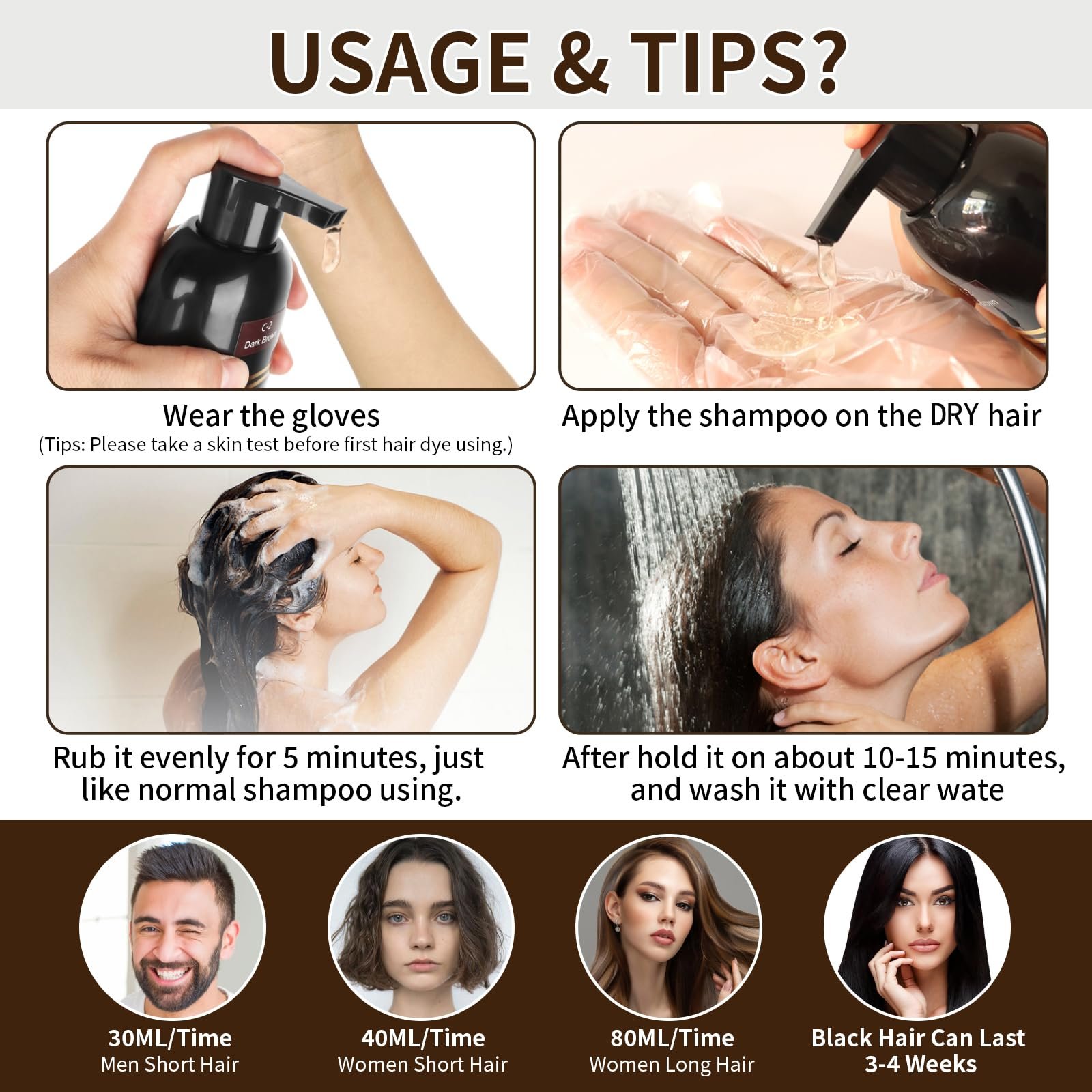 Шампунь для окрашивания волос Темно-коричневый, 500 мл, фото №5 Шампунь для окрашивания волос Темно-коричневый, 500 мл, фото №5