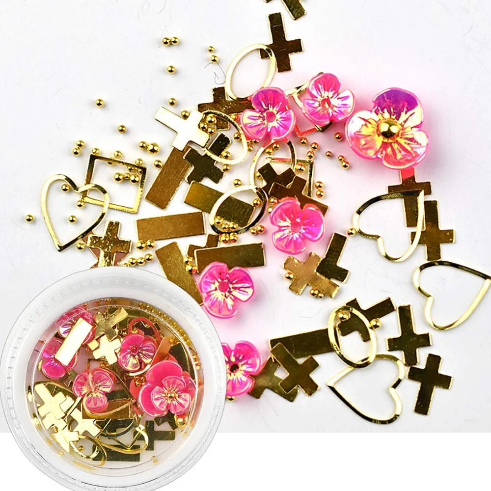 Набір 3D прикрас для нігтів Квітка-черепашка Сталеві кульки Заклепки Змішані прикраси, фото №3