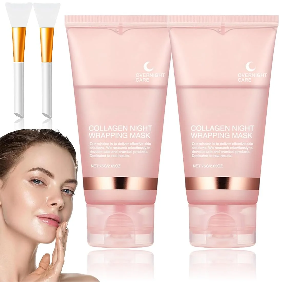 Ночная маска Collagen, маска для лица Collagen Overnight Wrapping Peel Off, корейская маска Collagen Peel Off, маска Collagen Wrapping с кисточкой для всех типов кожи (2 шт. / пробный набор), фото №1