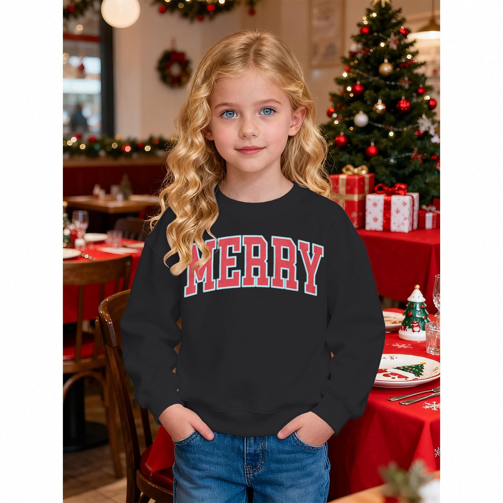 Детский свитшот C&M WODRO Christmas Детский свитер Merry Printer Рождественский джемпер Унисекс для мальчиков и девочек Одежда Хлопковый джемпер с круглым вырезом и длинными рукавами Рождественский праздничный джемпер для братьев и сестер Зимний джемпер, фото №4