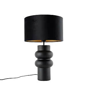 Настільна лампа Qazqa Alisia Ceramic Round E27 Чорний Золотий 35 см - Фото 1
