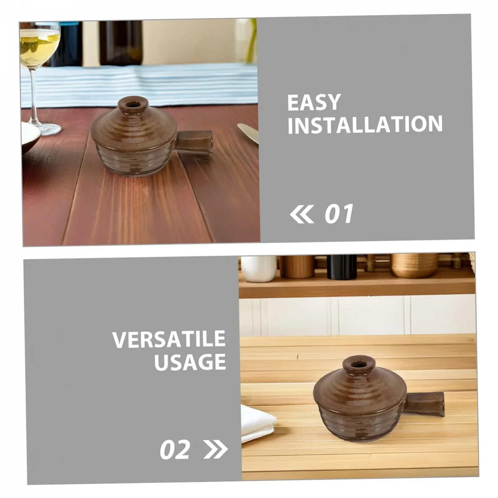 Горщик для запікання VICASKY набір з 2 шт груба кераміка з кришкою термостійкий коричневий, фото №3