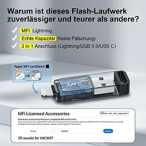 USB-флеш-накопичувач Apple Certified 3-in-1 128GB USB 3.0 MFi Lightning USB-C synthetic.ua - Фото 1