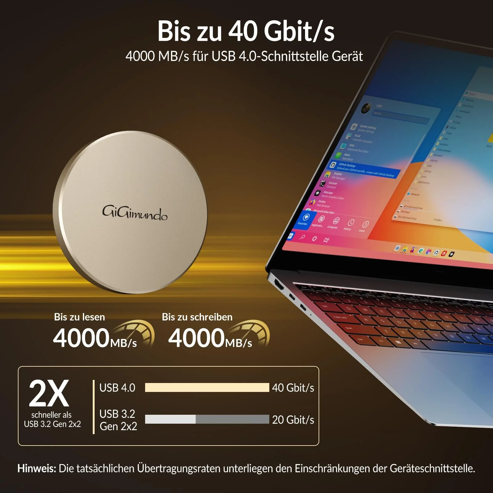 Портативний SSD-накопичувач GiGimundo GQ40 1ТБ 40Гбіт/с USB-C Magnetic, фото №3