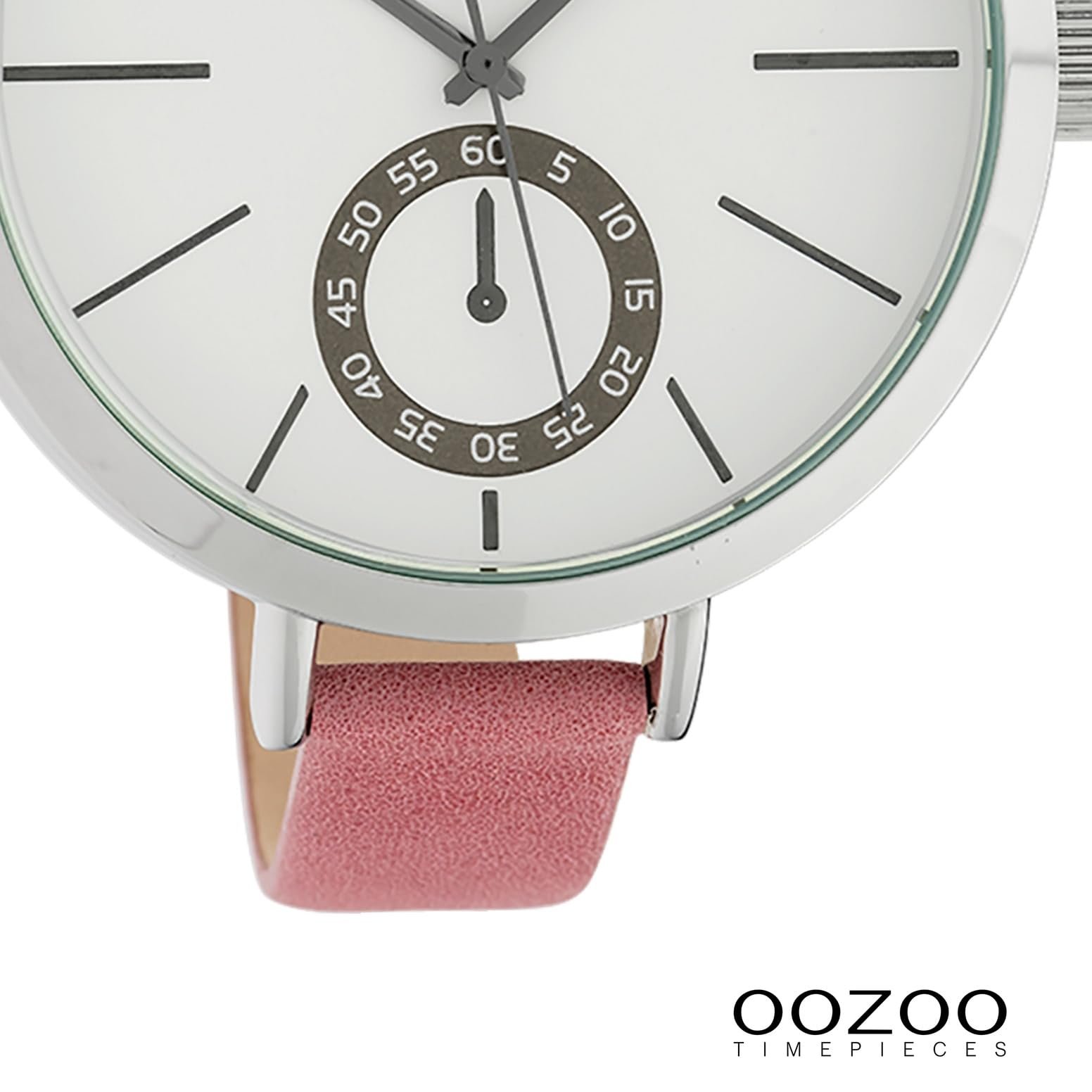 Женские часы Oozoo C10464 Кожаный ремешок XXL 48 мм Белый / Розовый, фото №3