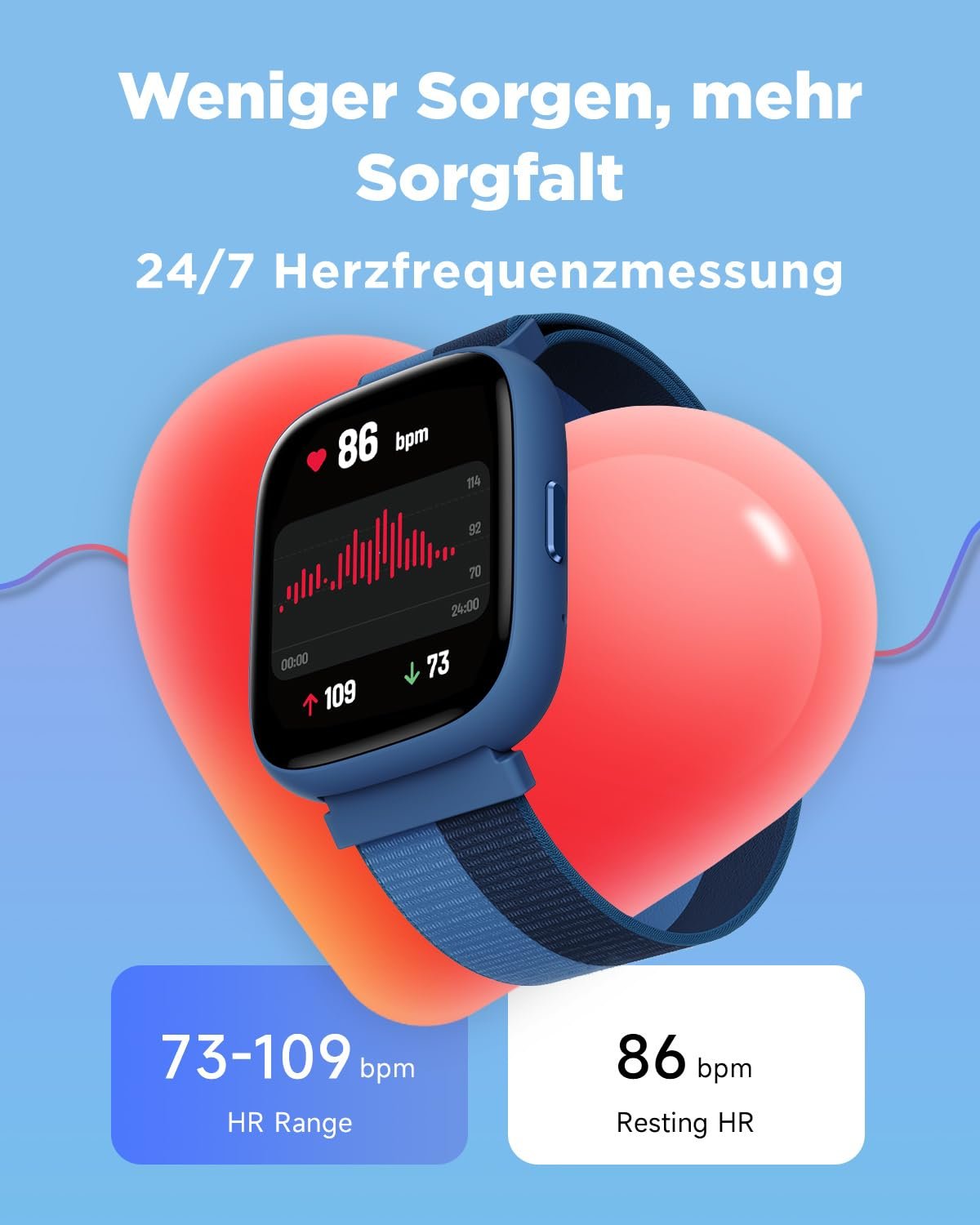 Смарт-годинник BIGGERFIVE Brave 2 для дітей, 1,8 дюйма, фітнес-годинник, крокомір, цілодобовий пульс, водонепроникність IP68, монітор сну, будильник, 5 головоломок з додатком/без додатка, фітнес-трекер для дівчаток, хлопчиків, підлітків 5-16 років, нейлон, фото №5
