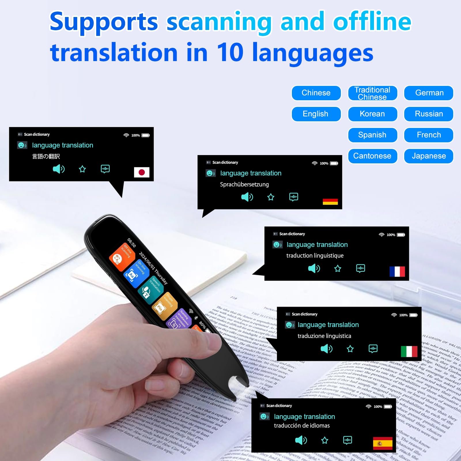 Ручка-перекладач WingFly Scan, онлайн 142 мови, 3,7-дюймовий сенсорний екран, фото №2 Ручка-перекладач WingFly Scan, онлайн 142 мови, 3,7-дюймовий сенсорний екран, фото №2