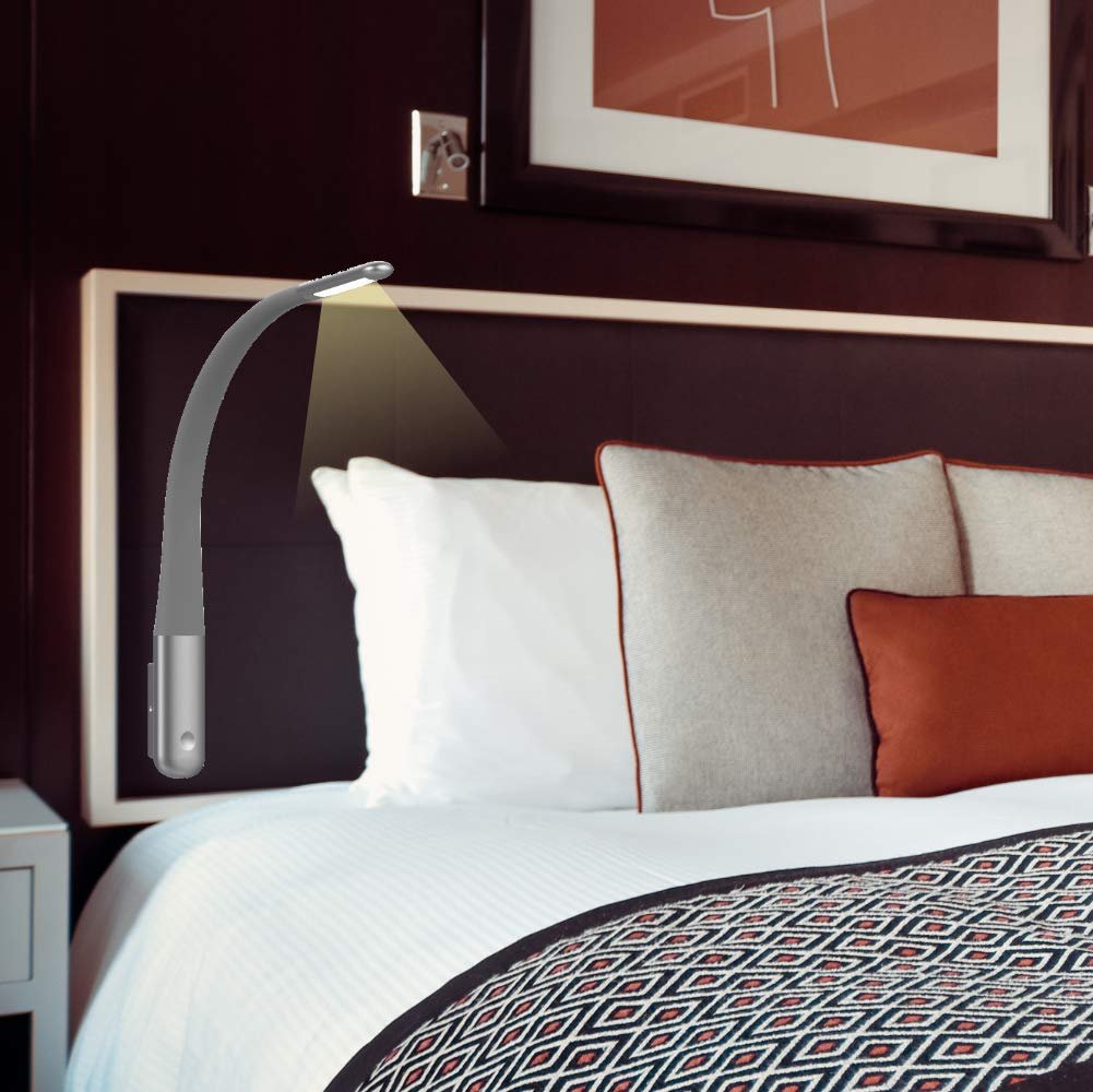 Настільна лампа kalb Material für Möbel Sedani Bed Light 4 W Reading Light Flex Silicone Neck Warm White Сріблясто-сіра, фото №2