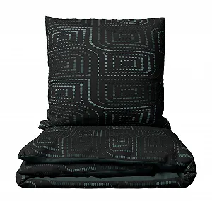 Комплект постільної білизни Leonado Vicenti Renforce у смужку з блискавкою 135 x 200 см Темно-бірюзовий/Чорний - Фото 1