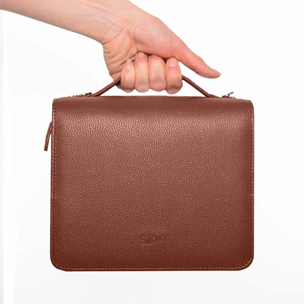 Чохол для книги SchfelderSkin puro, коньячно-бежевий, сумка для книг з книжковою підставкою, фото №3