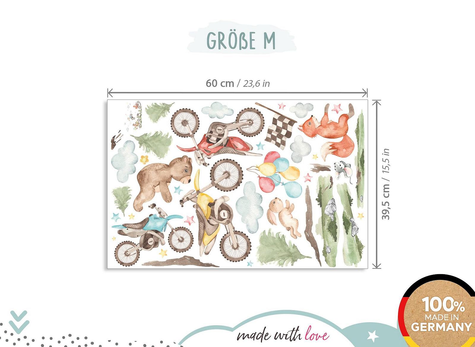 Наклейка на стену Little Deco DL5071 M Лесные звери на мотоциклах Набор, фото №4