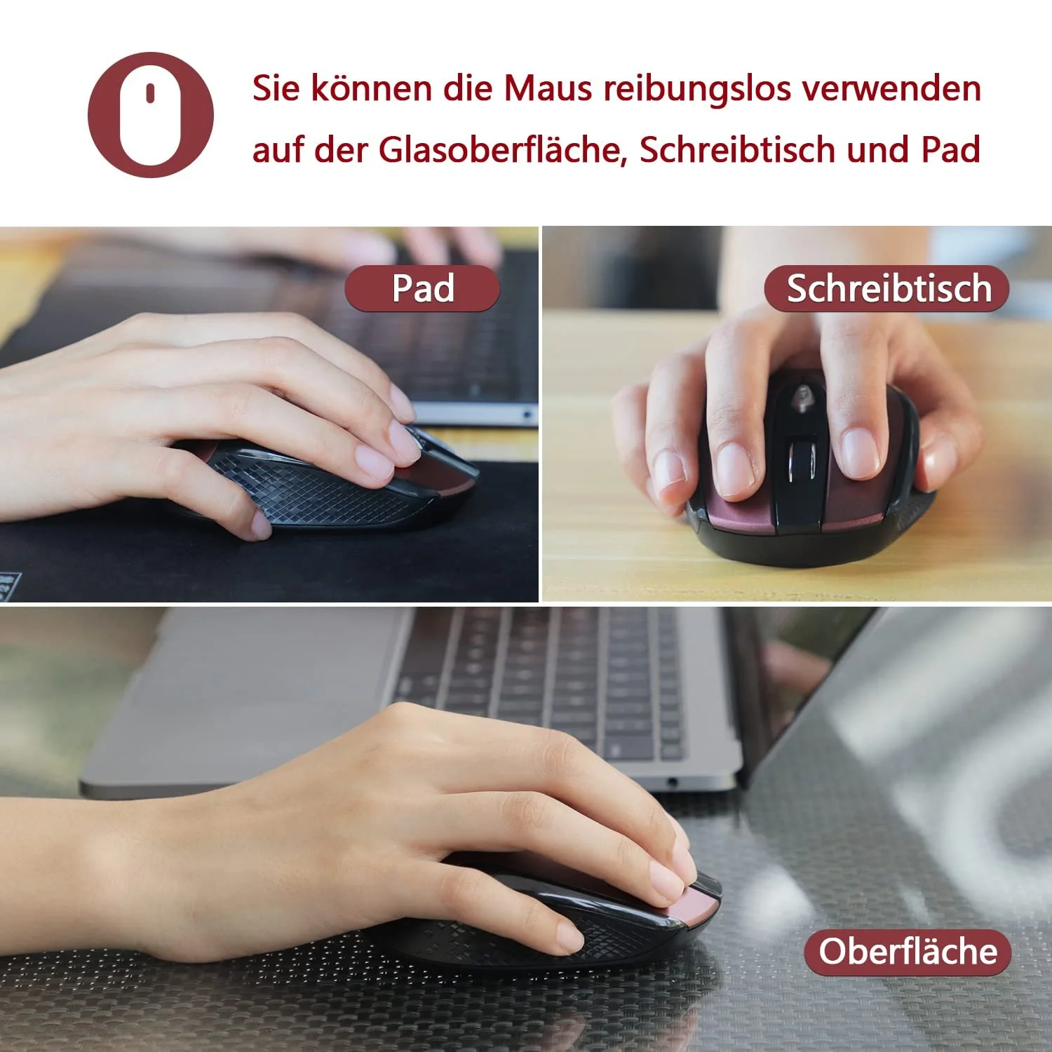 Мышь Беспроводная LeadsaiL 1600 DPI 6 Кнопок Красный, фото №6 Мышь Беспроводная LeadsaiL 1600 DPI 6 Кнопок Красный, фото №6