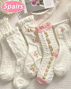 Носки с оборками Хлопковые вязаные женские белые (5 пар) synthetic.ua - Фото 1