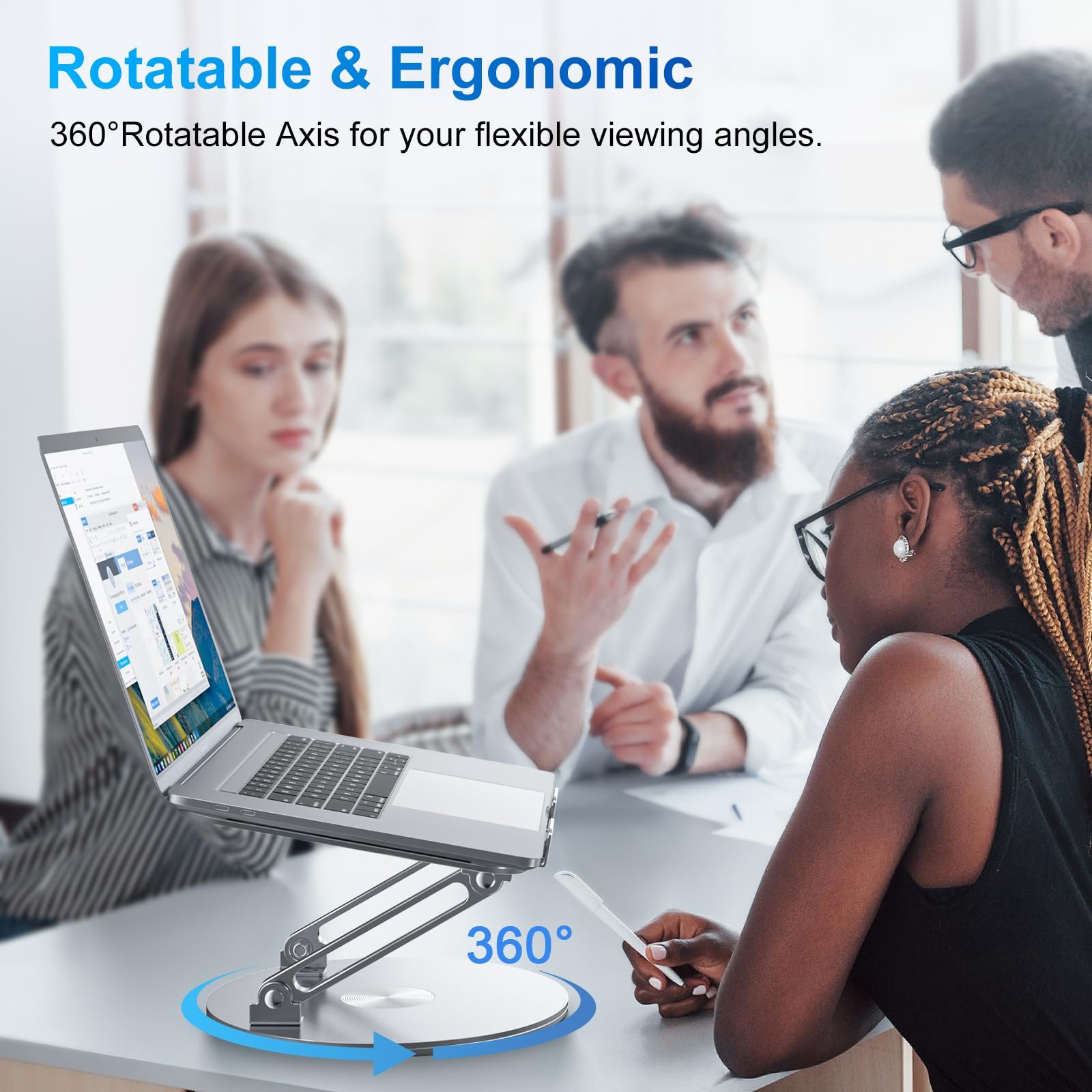 Підставка для ноутбука, регульована по висоті, складана, ергономічна вентильована з обертовою основою 360, вертикальний тримач для ноутбука, сумісна з Notebook MacBook Air/Pro, Dell, HP і ноутбуками 11-16 дюймів, фото №7
