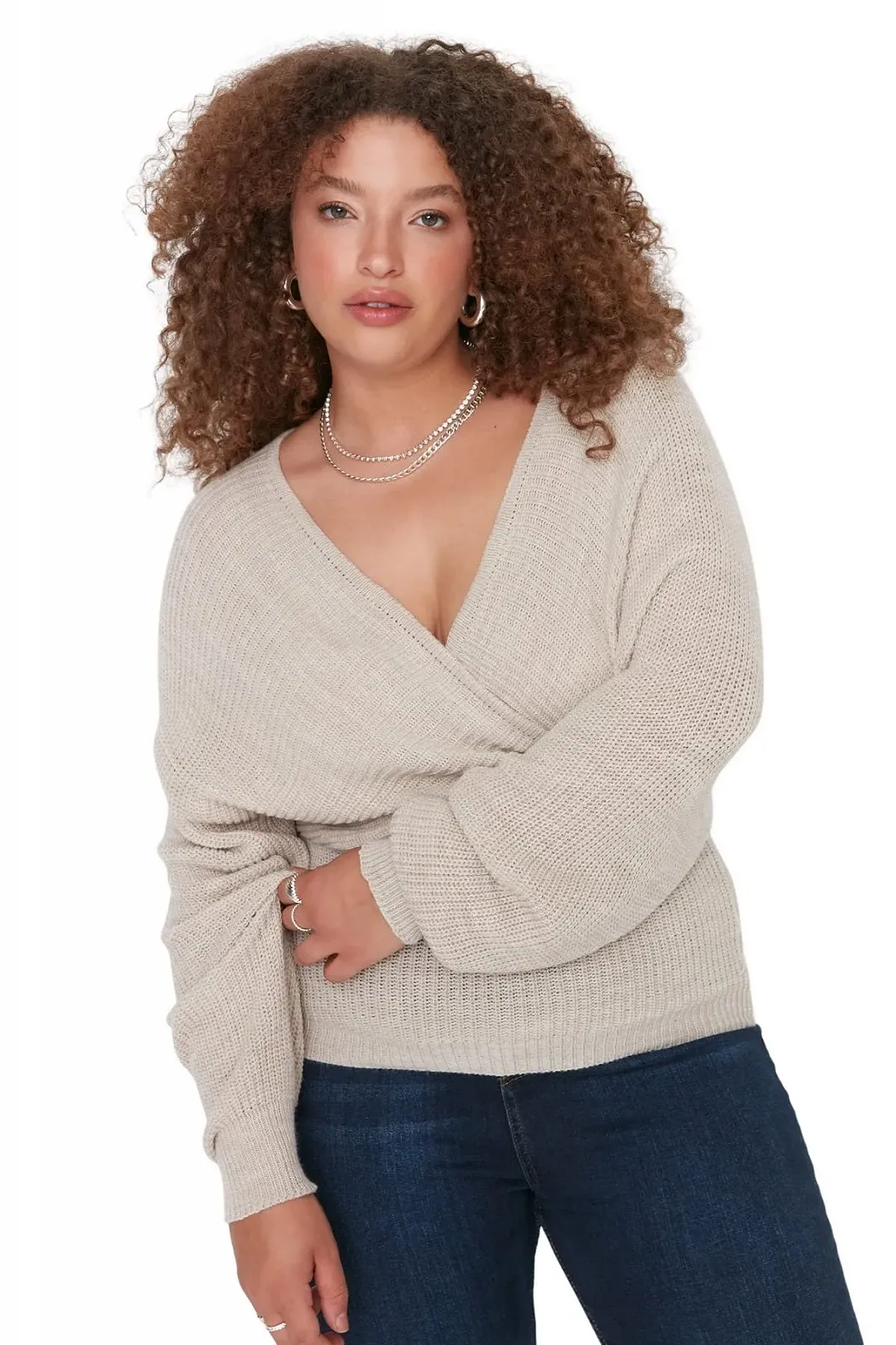 Пуловер TRENDYOL Однотонный Двухбортный Oversize, фото №3