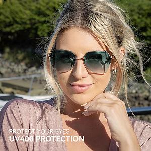 Сонцезахисні окуляри Без оправи ZENOTTIC Великі Геометричні з Діамантовим Граненням synthetic.ua - Фото 1