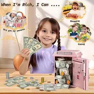 Скарбничка-сейф Електронна з паролем Банкомат Рожеве золото synthetic.ua - Фото 1