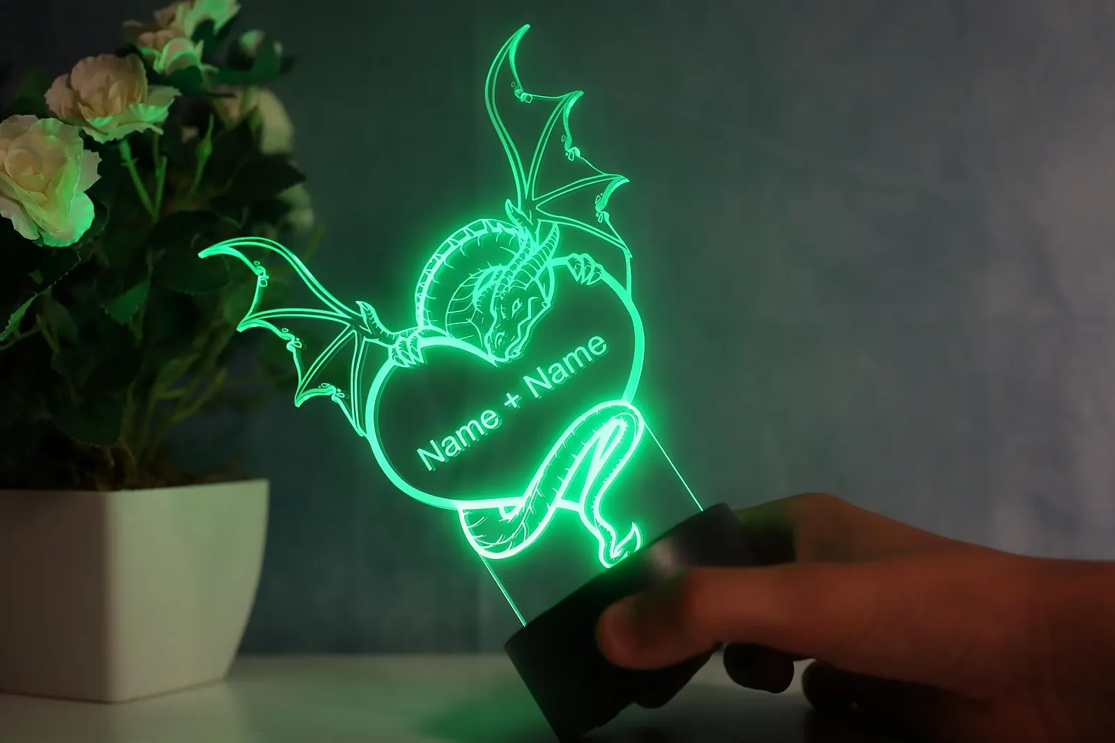 Настольная лампа Personalised Couple Dragon Heart Shape LED Диммируемая, фото №2