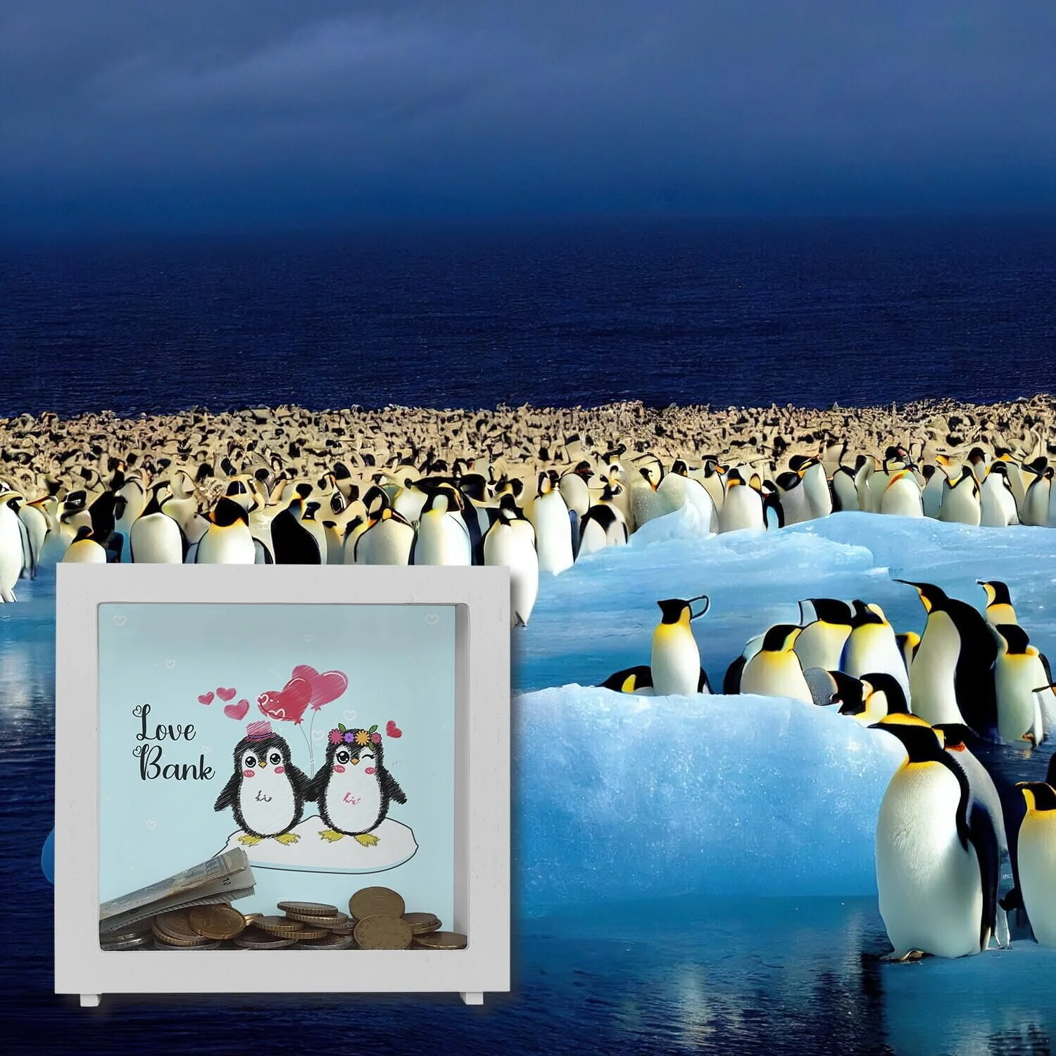 Скарбничка-рамка Penguin Love Bank Дерев'яна, фото №5