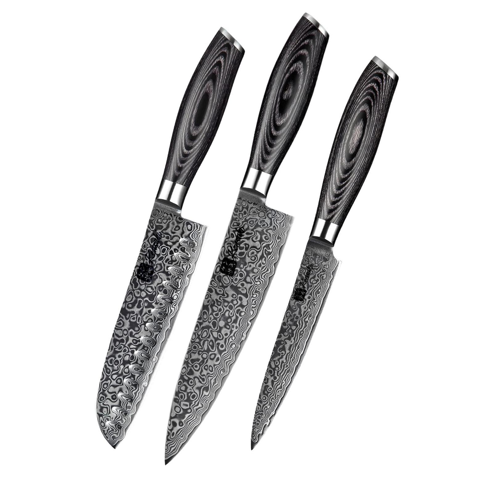 Набір ножів Kensaki Kuro Series KEN-113, 3 шт, дамаська сталь, японський стиль, фото №1