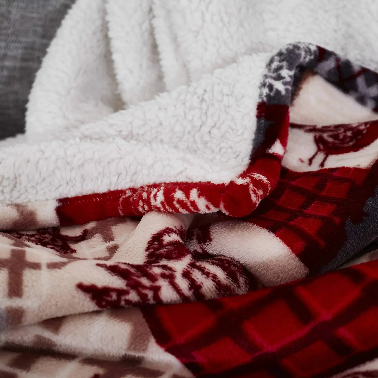 Покрывало на кровать Sherpa Fleece Happy Linen Company Рождественский лоскутный дизайн XXL, фото №4