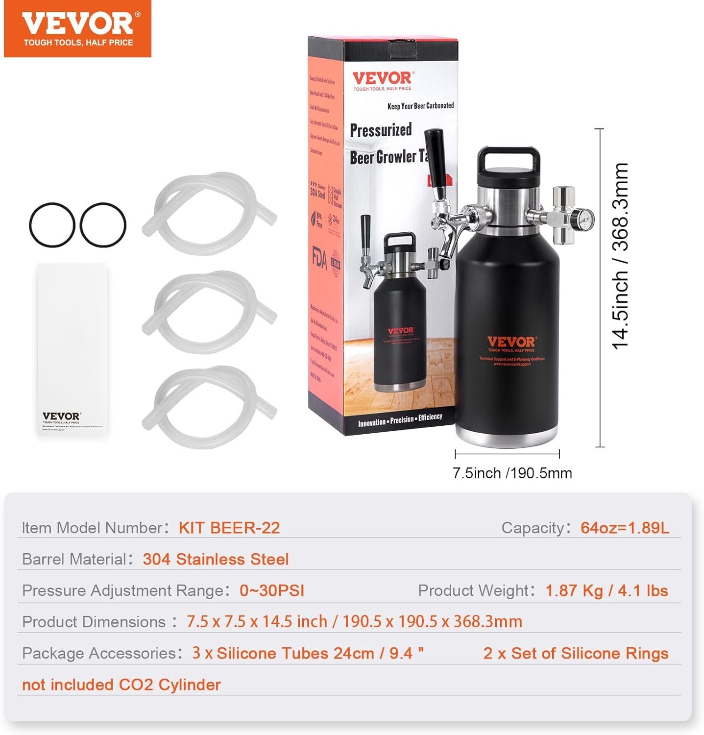 Система розлива пива VEVOR KIT BEER-22 1.89L Black, фото №7 Система розлива пива VEVOR KIT BEER-22 1.89L Black, фото №7