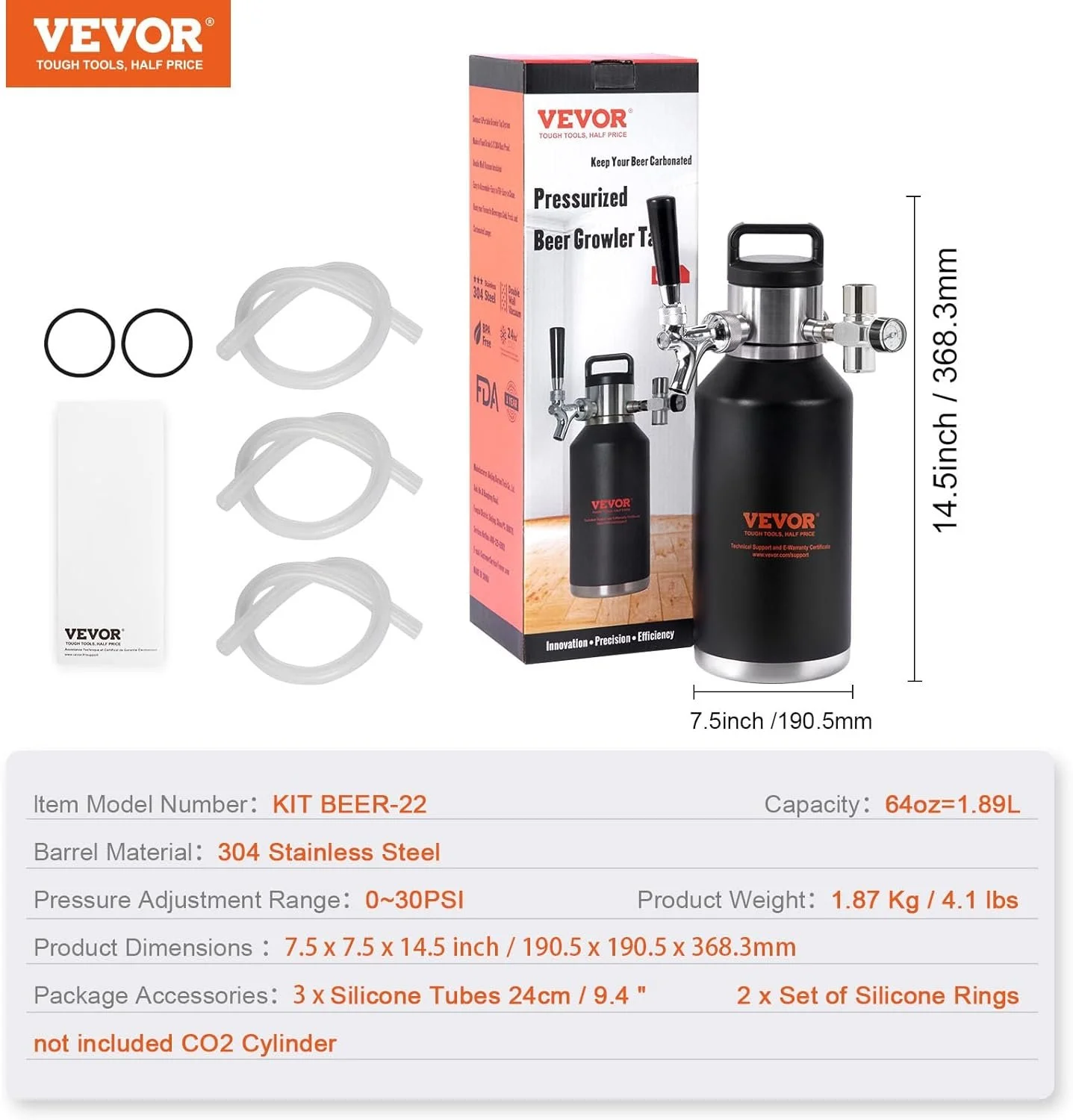 Система розливу пива VEVOR KIT BEER-22 1.89L Black, фото №7