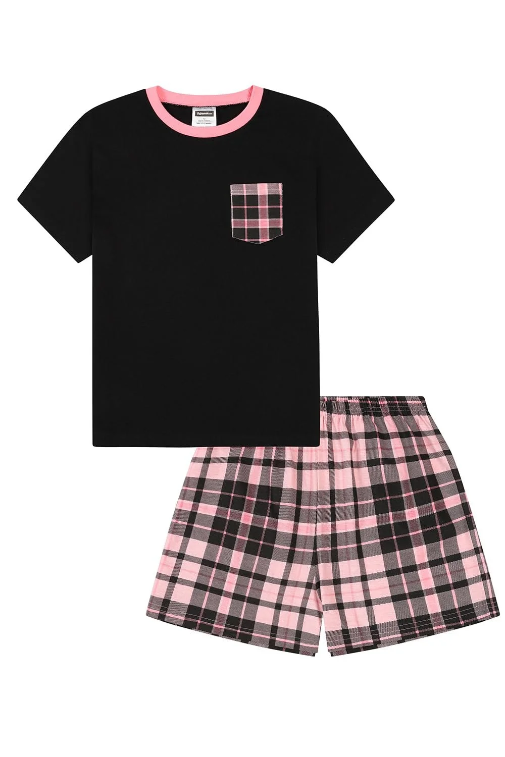 Піжама Шорти для дівчат Чорний & Рожевий Тартан, фото №1 Піжама Шорти для дівчат Чорний & Рожевий Тартан, фото №1