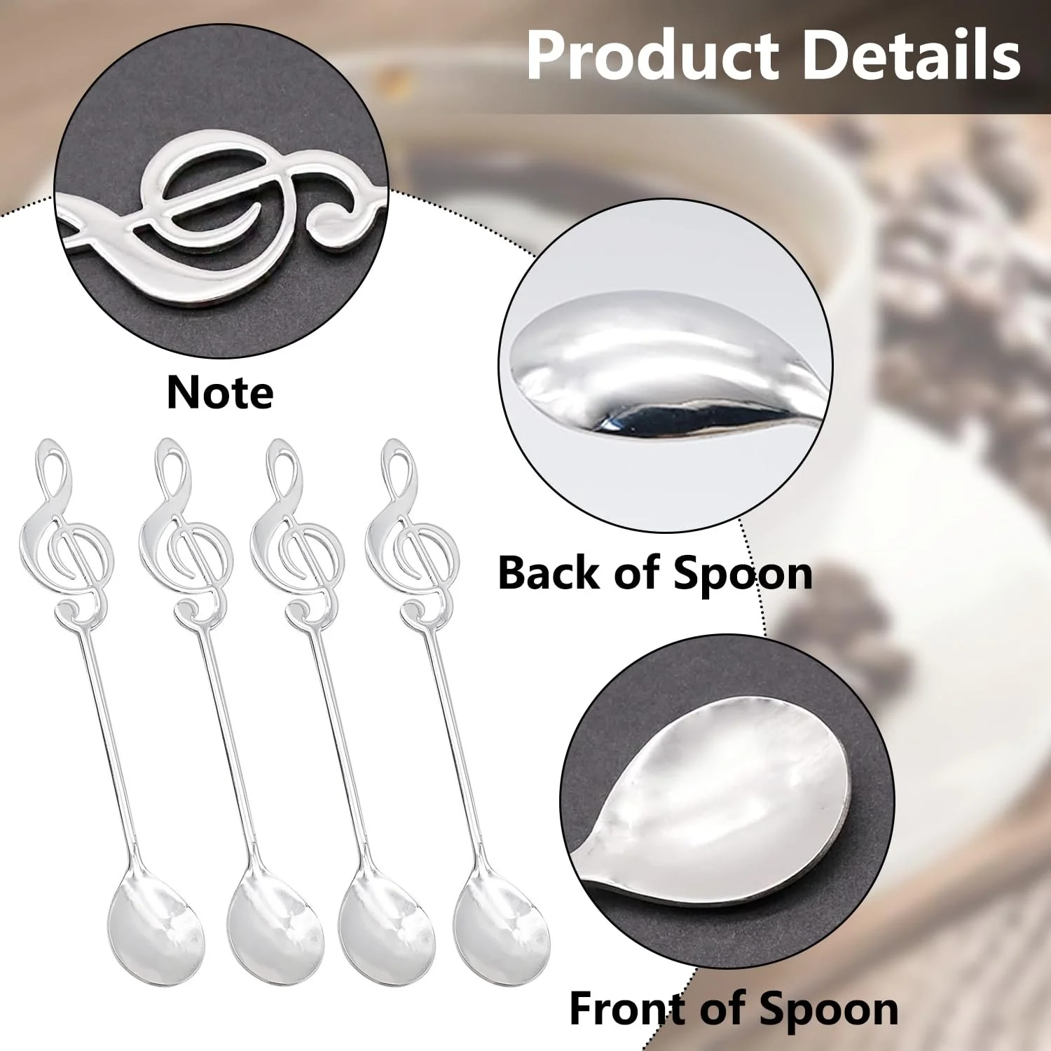 Ложка Кавова Набір 4 шт. Нотний Cтан з Нержавіючої Сталі, фото №2 Ложка Кавова Набір 4 шт. Нотний Cтан з Нержавіючої Сталі, фото №2