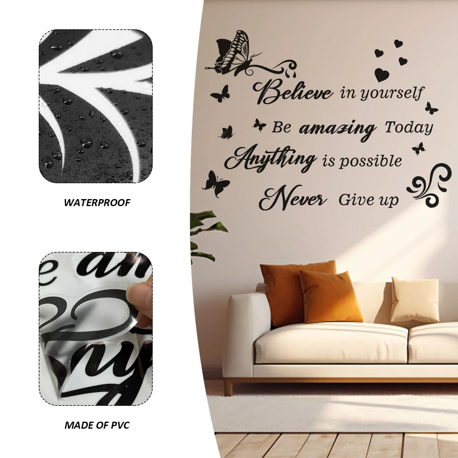 Наклейки на стену Вдохновляющие фразы с бабочками и цветами 1 шт., фото №3