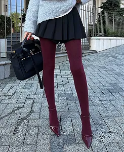 Бордові однотонні щільні бавовняні колготки для дівчини класичні без малюнка - Фото 1