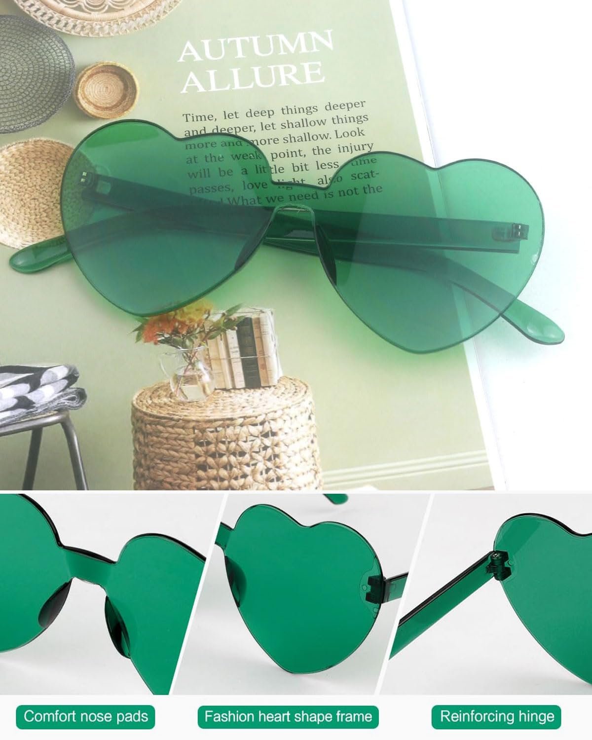 Солнцезащитные Очки Сердцеобразные QLEUIFT 2 Шт. для Женщин, фото №3