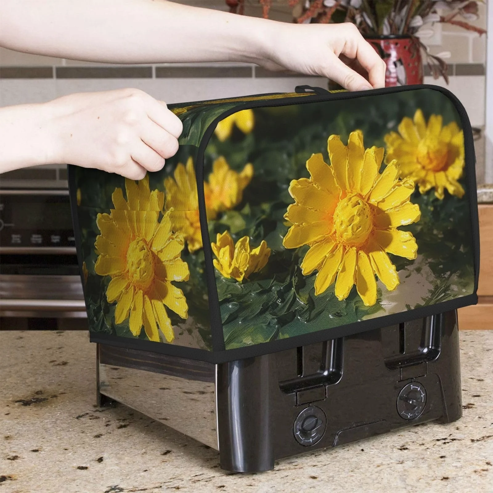 Чехол для тостера на 2 ломтика с двумя карманами для ножей Желтые цветы, фото №5 Чехол для тостера на 2 ломтика с двумя карманами для ножей Желтые цветы, фото №5