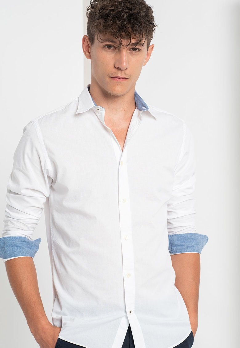 Сорочка JJEPLAIN AOP L/S STS 12189770- Jack&Jones Білий L, фото №1
