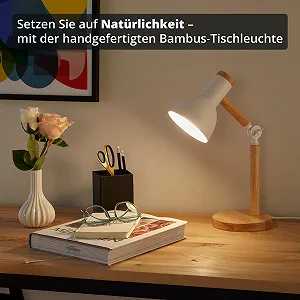 Настільна лампа KHG Бамбук Метал E27 42 см Біла synthetic.ua - Фото 1