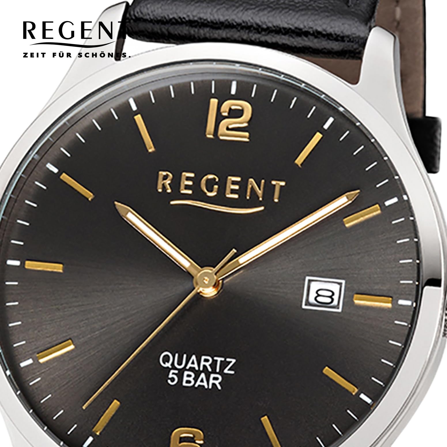 Чоловічий Годинник Regent Кварцовий Аналоговий 11110810, чорний, Шкіряний Ремінець, фото №2