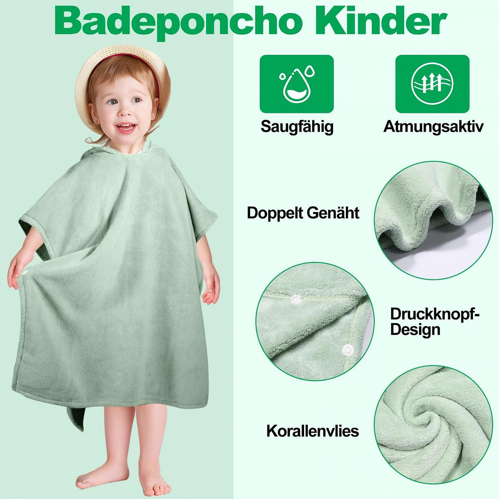 Пончо для ванны EOGRFW Детское с капюшоном для детей 3-6 лет мятно-зеленого цвета, фото №3