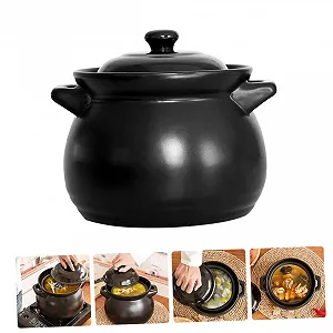 Кастрюля-сотейник VICASKY Керамическая с крышкой для газовой плиты Черная мини synthetic.ua - Фото 1