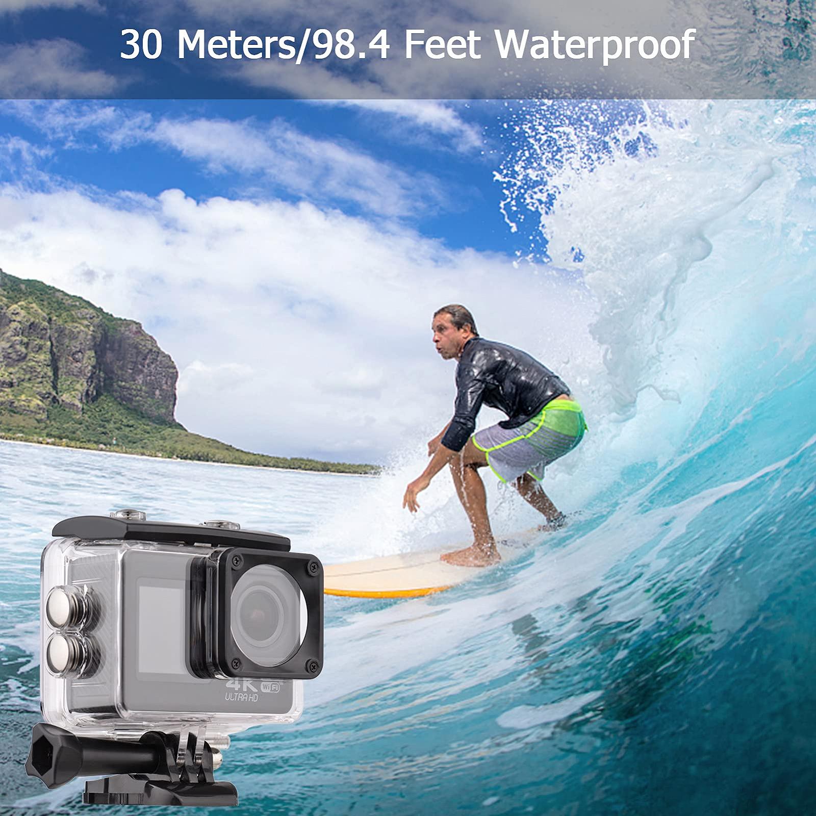 Екшн-камера Andoer 4K 60FPS водонепроникна 30M 170° ультраширокий кут WiFi з пультом, акумулятор 1 Li-Ion, комплект кріплень Чорний, фото №6