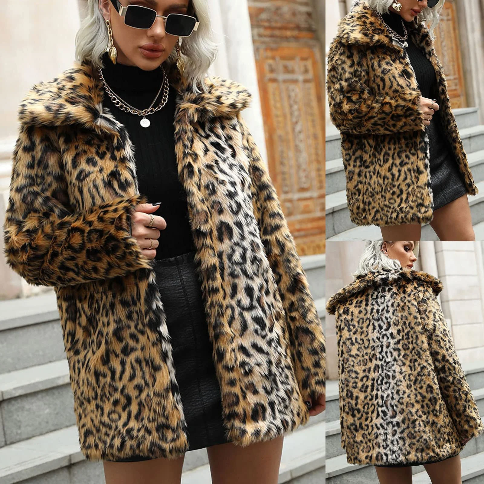 Пальто зі штучного хутра Леопард Жіноча мода Вільний крій, фото №2 Пальто зі штучного хутра Леопард Жіноча мода Вільний крій, фото №2
