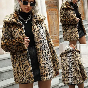 Пальто зі штучного хутра Леопард Жіноча мода Вільний крій synthetic.ua - Фото 1