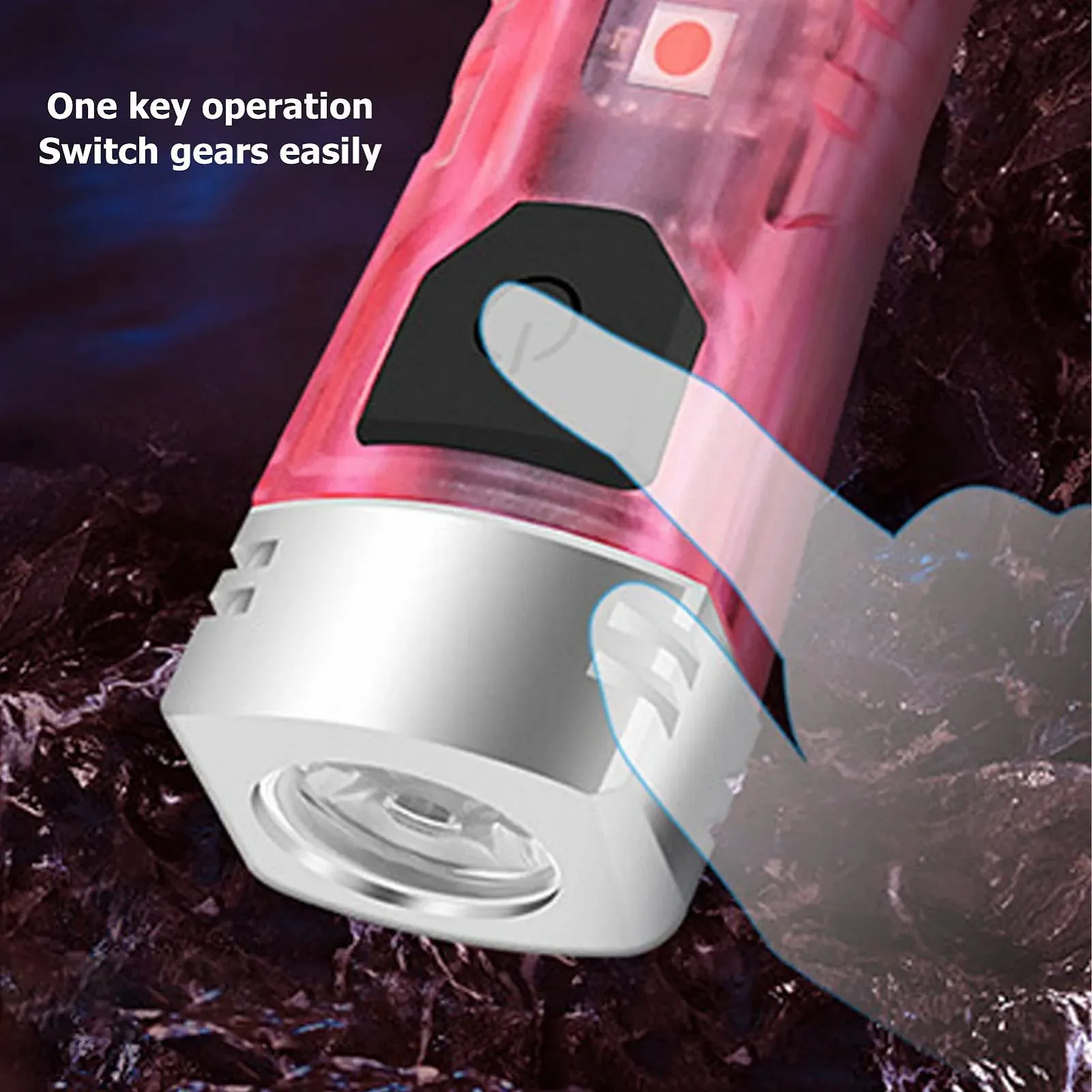 Ліхтарик брелок Key Roll Міні Портативний LED 400 люмен Type C Перезаряджуваний IPX6 для кемпінгу на відкритому повітрі Прозорий рожевий, фото №4