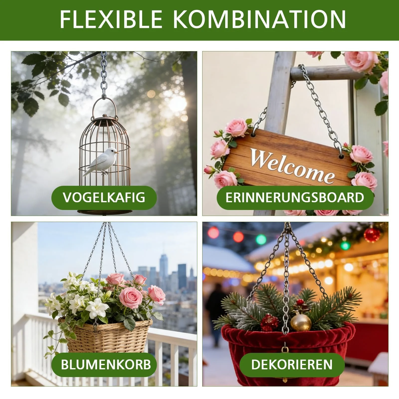 Ланцюги для підвісних кошиків Набір із 6 шт. Метал 50 см Сріблястий, фото №4