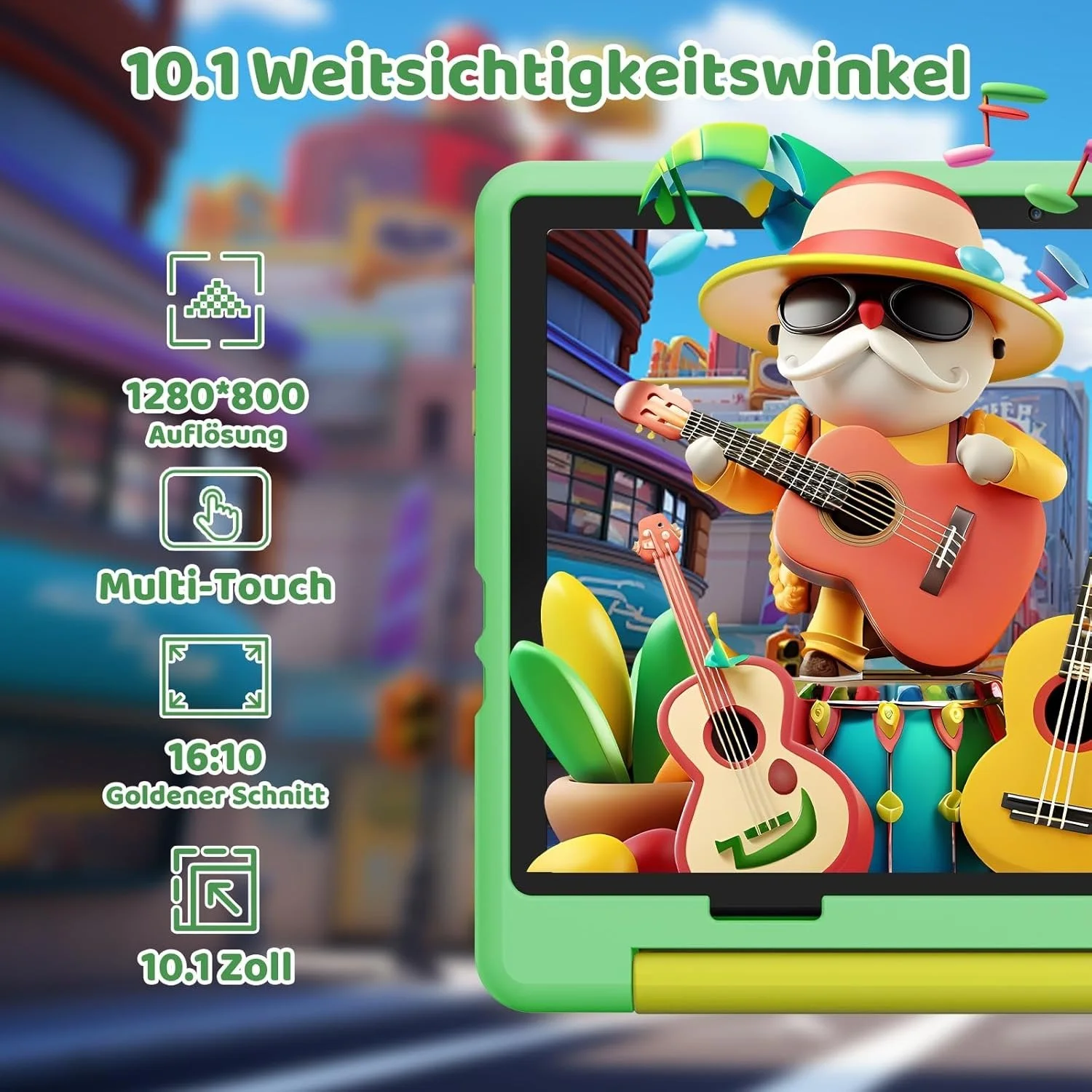 Планшет Ugrihach KT1028 3+11 ГБ/64 ГБ 8 ядер Android 14 Black Планшет + Green Чохол, фото №5