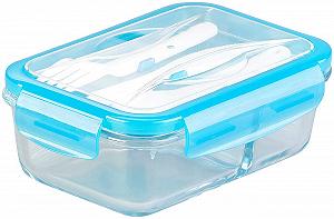 Контейнер для зберігання Rosenstein & Söhne Mealpreps Glass скляний 2 секції зі столовими приладами synthetic.ua - Фото 1